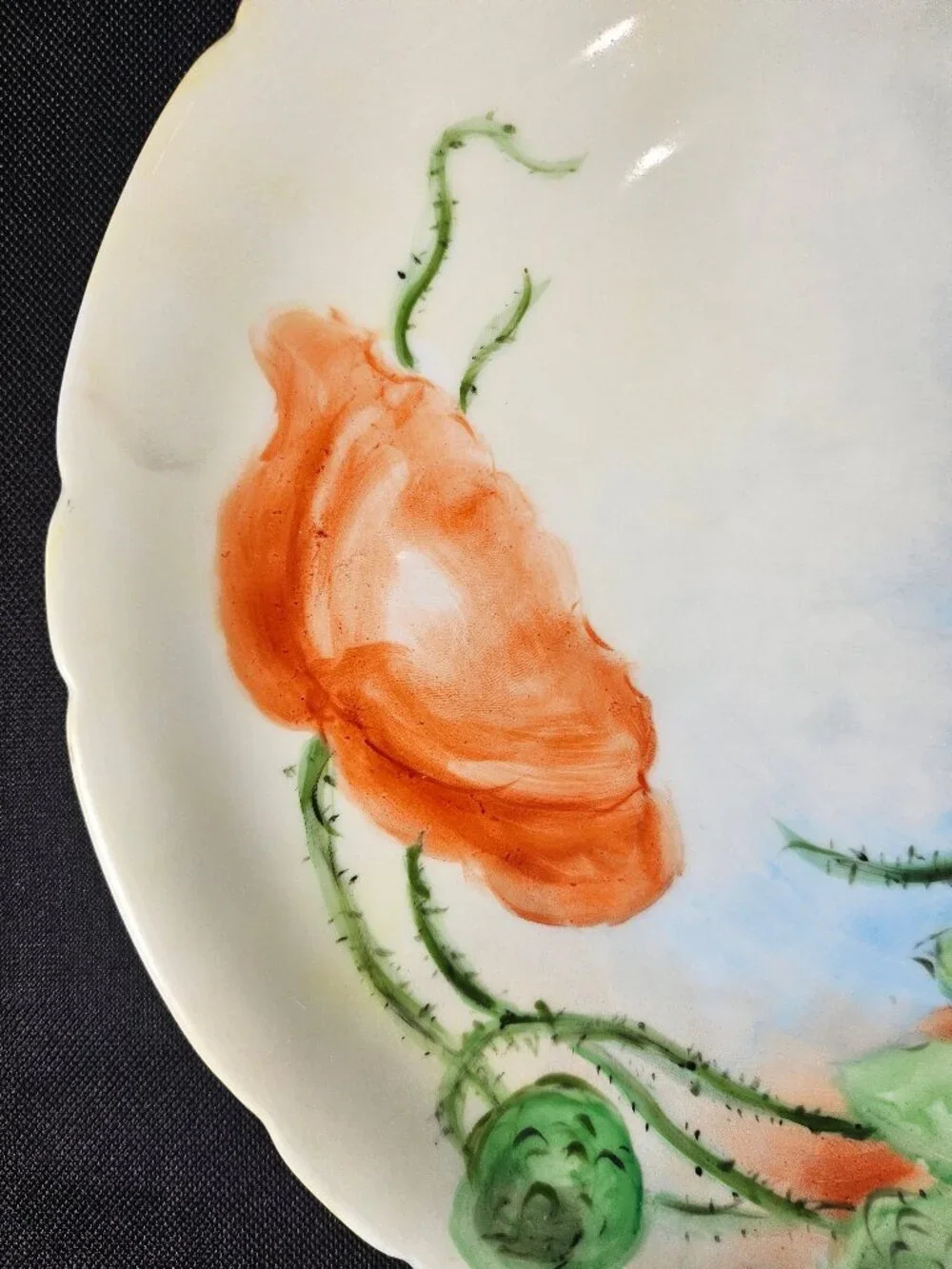 Antique JPL Pouyat Limoges France Hand Painted Orange Poppy Porcelain Plate